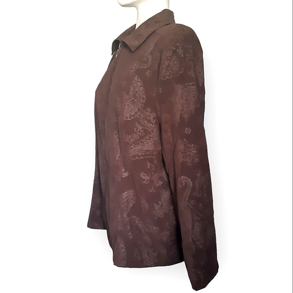 Tradition size 16 bohemian eastern feather print microsuede feel light jacket - Picture 3 of 8